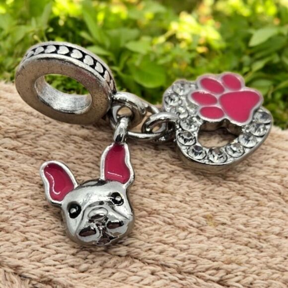 Bulldog Dog Mom 🐾 Pet Love Charm Bracelet Charms Rhinestone Paw Print Dangle - Picture 4 of 6